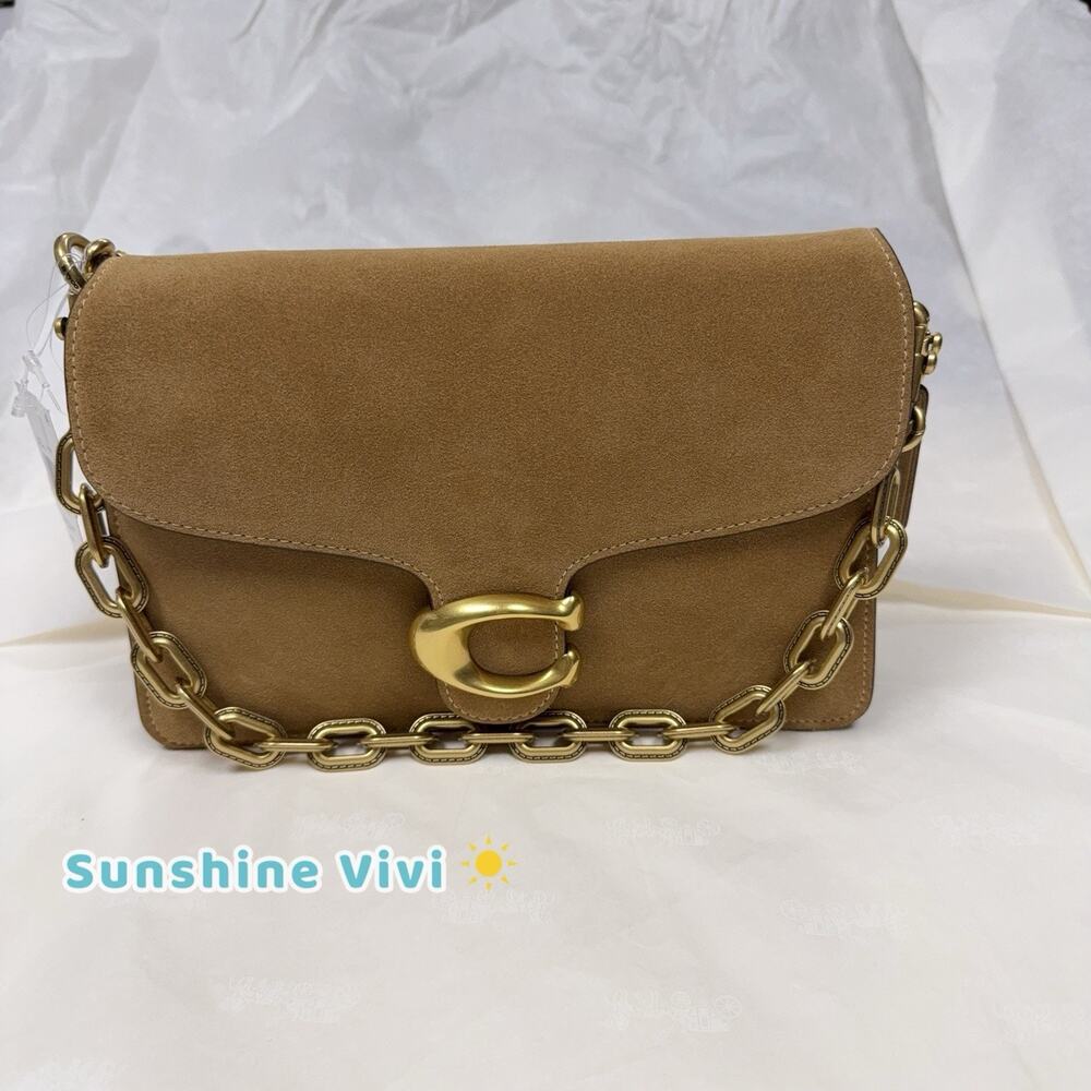 NWT Coach Chain Tabby Shoulder/Hand Suede Chain Tabby Sand CAN13 - Picture 1 of 13